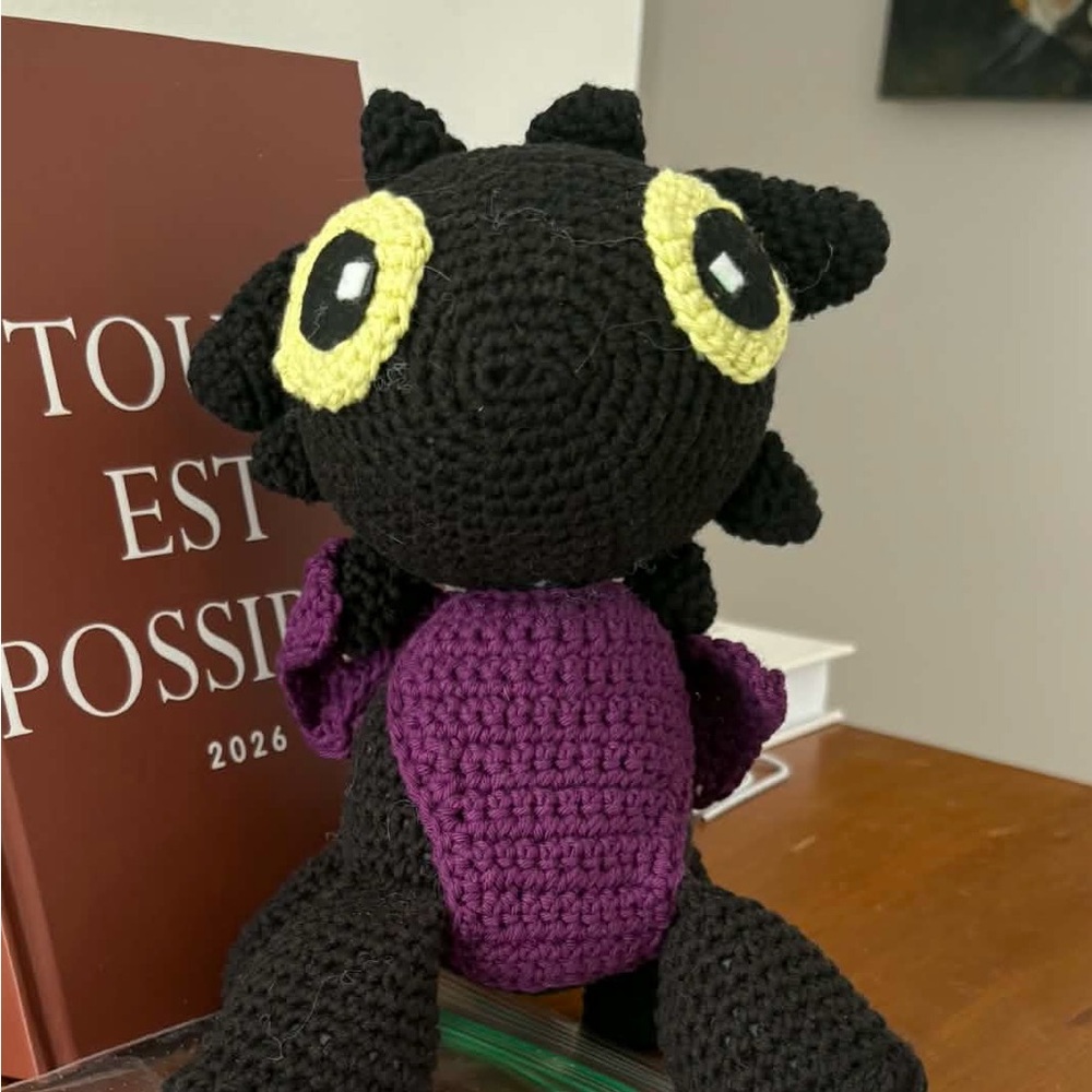 2/30$ 🍒Handmade Black and Purple Crochet Dragon create by rubygemmecreation